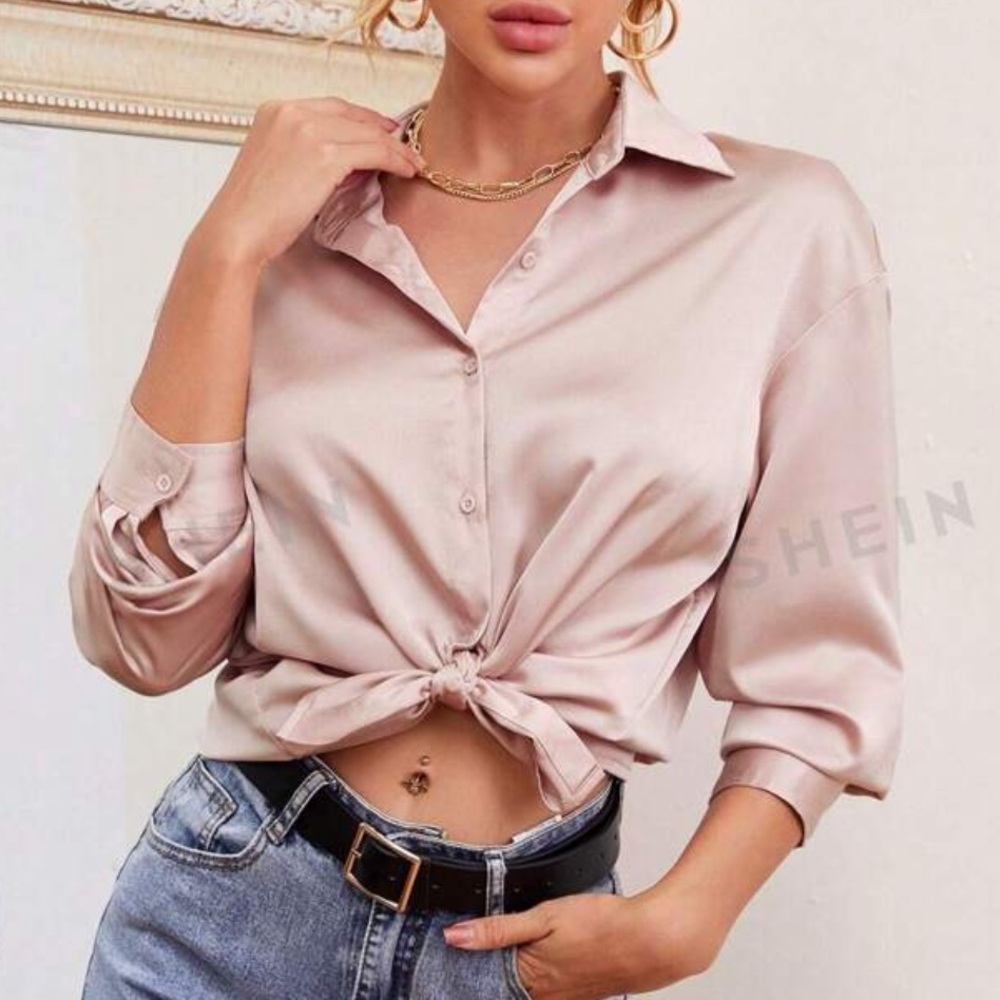 Dusty Pink Satin Blouse Office Size S